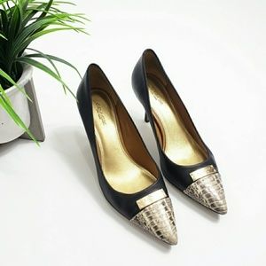 Coach ZAN Black and Snakeskin Toe Leather Heels